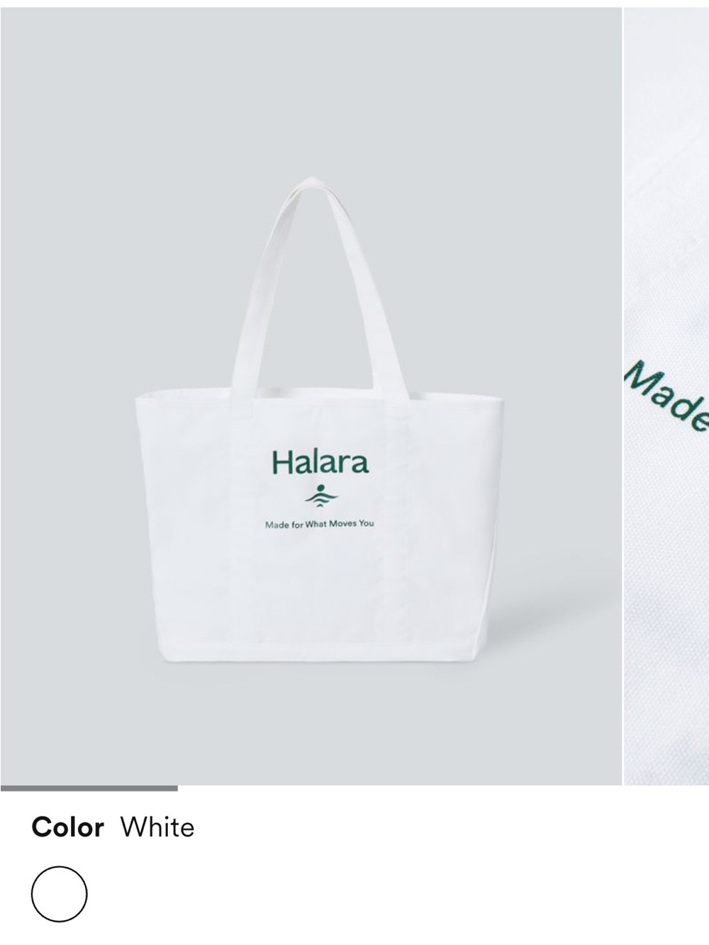 HALARA White Canvas Tote with Green Logo